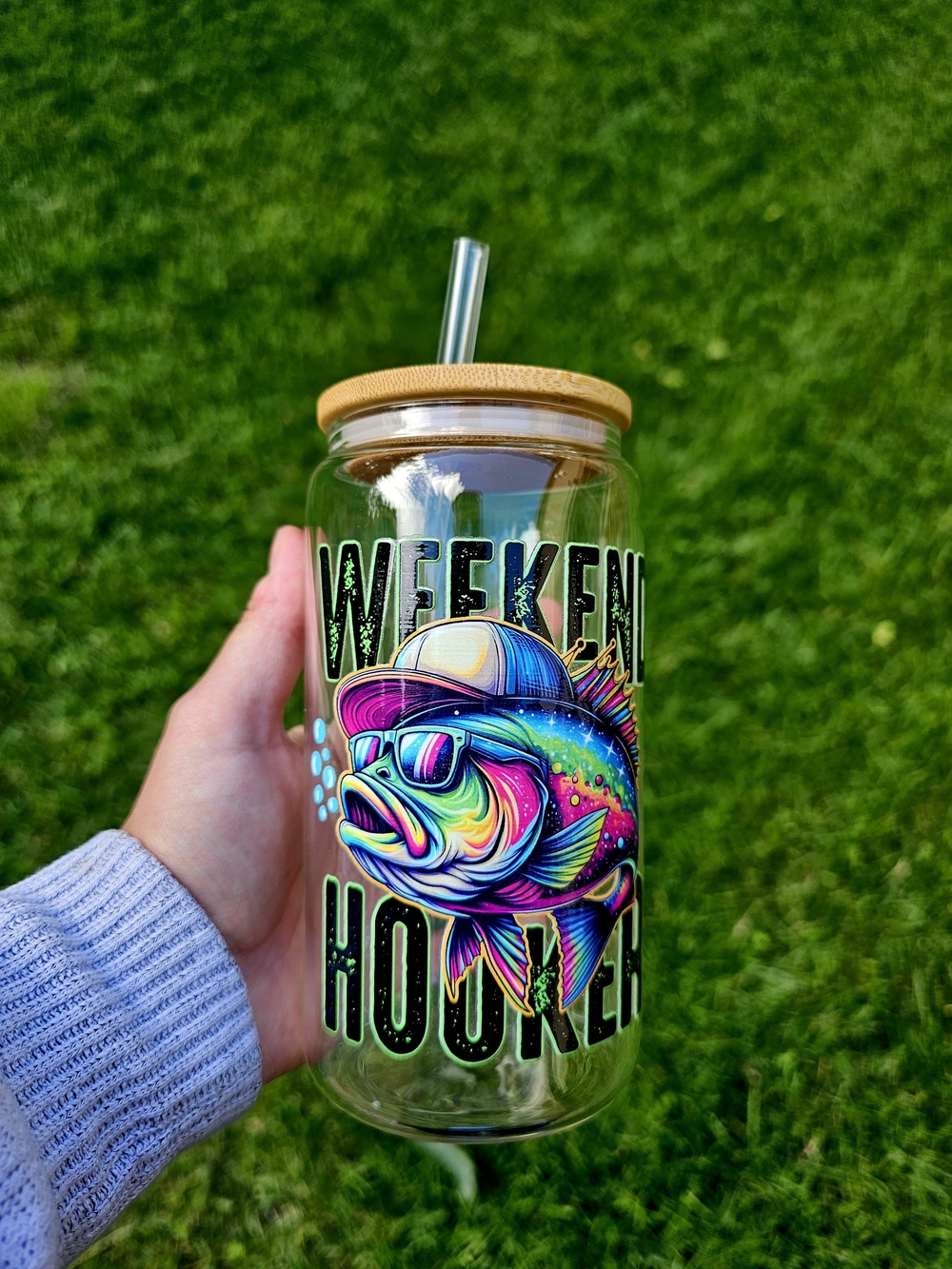 Handmade 16oz Glass Can Tumbler Funny Fishing Fisherman Gift